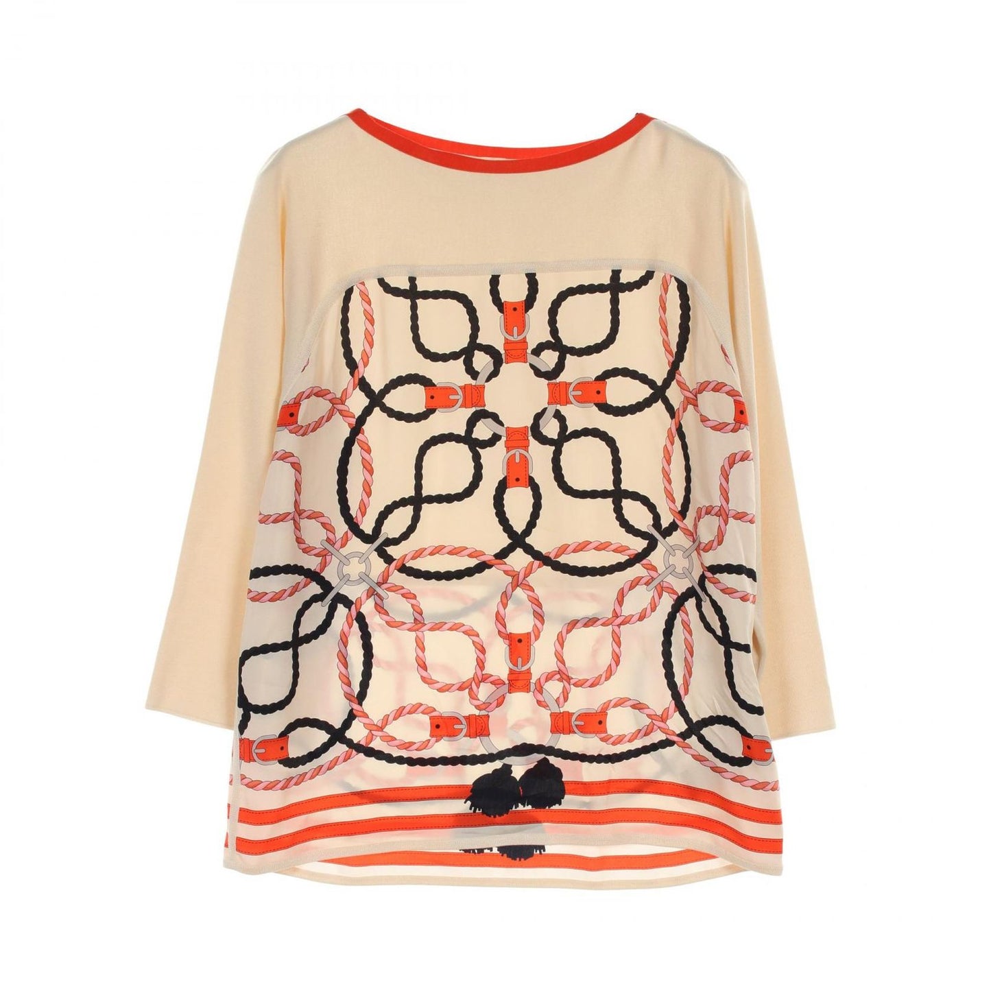 HERMES Twillene Cordeliere Beige Silk Cotton Sweater - Size 42