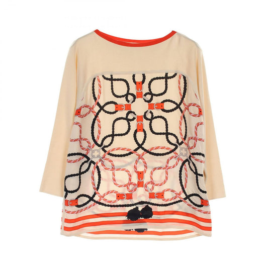 HERMES Twillene Cordeliere Beige Silk Cotton Sweater - Size 42