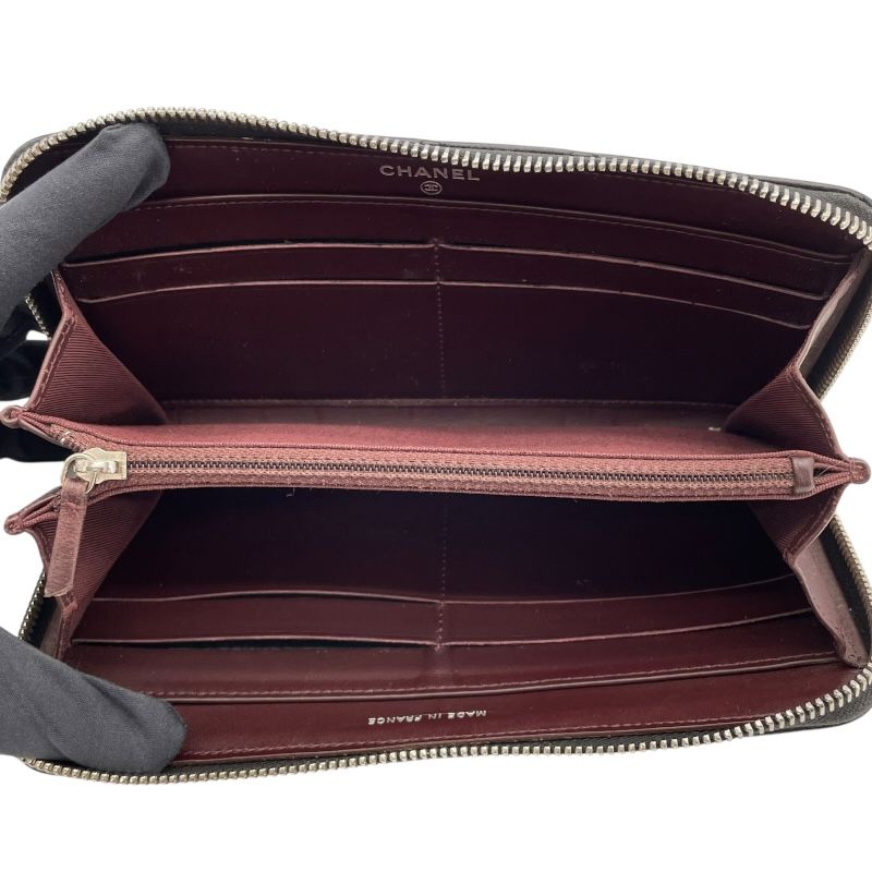 CHANEL Matelassé Round Zip Wallet AP0242 - Black Caviar Leather