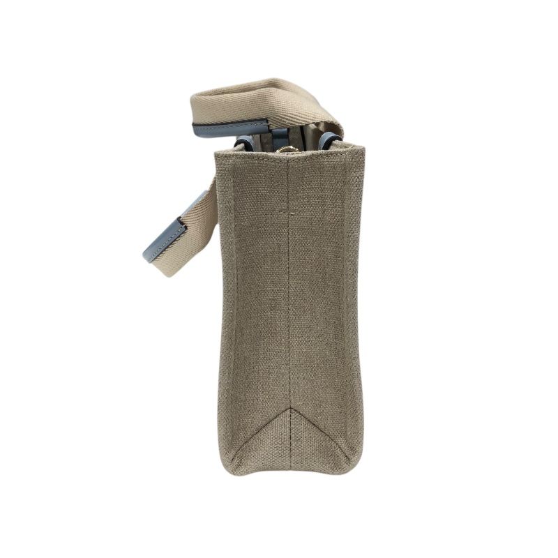 Chloe Woody Small Tote in Light Blue & Beige Linen Canvas