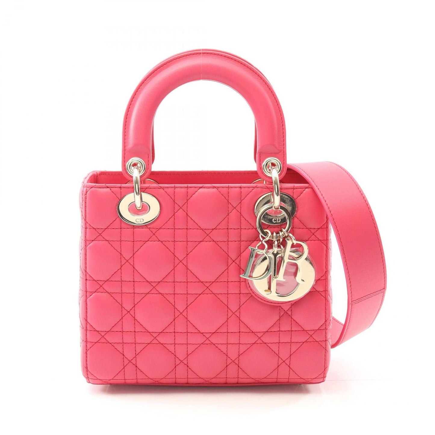 Dior Lady Dior Small Cannage Handbag in Magenta Leather