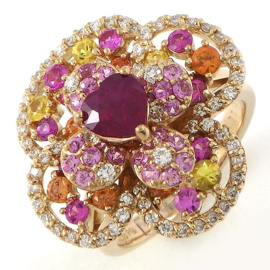 Ponte Vecchio Heart-Shaped Ruby & Sapphire Floral Ring