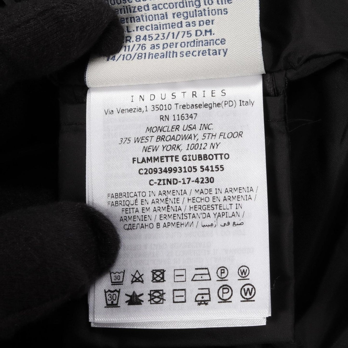 MONCLER FLAMMETTE Down Jacket - Black Nylon, Size S