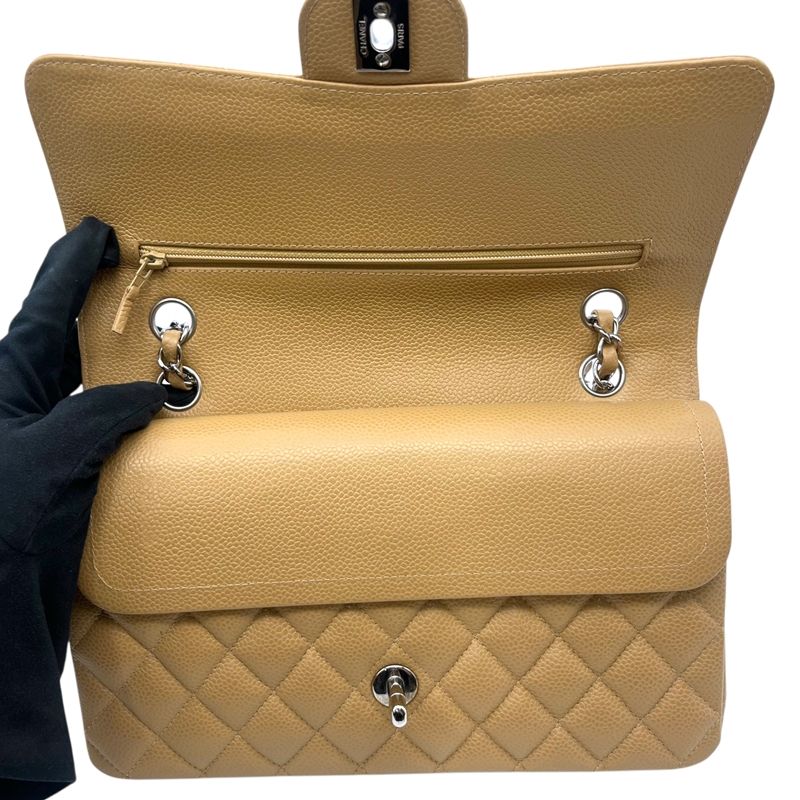 CHANEL Matelassé 25 Beige Caviar Leather Shoulder Bag