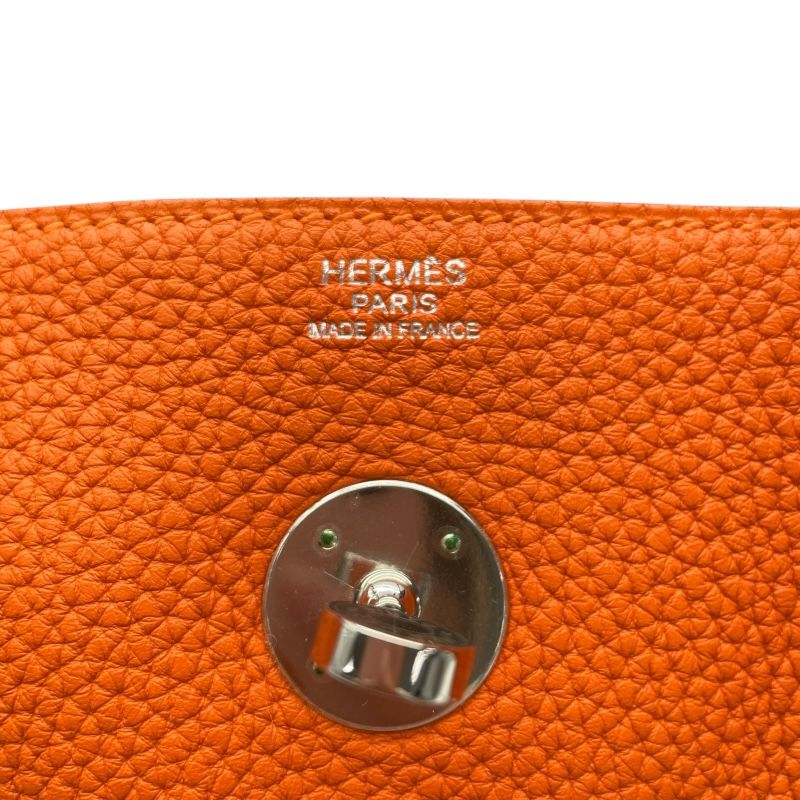 HERMES Lindy 30 Orange Togo Leather Shoulder Bag with Silver Hardware