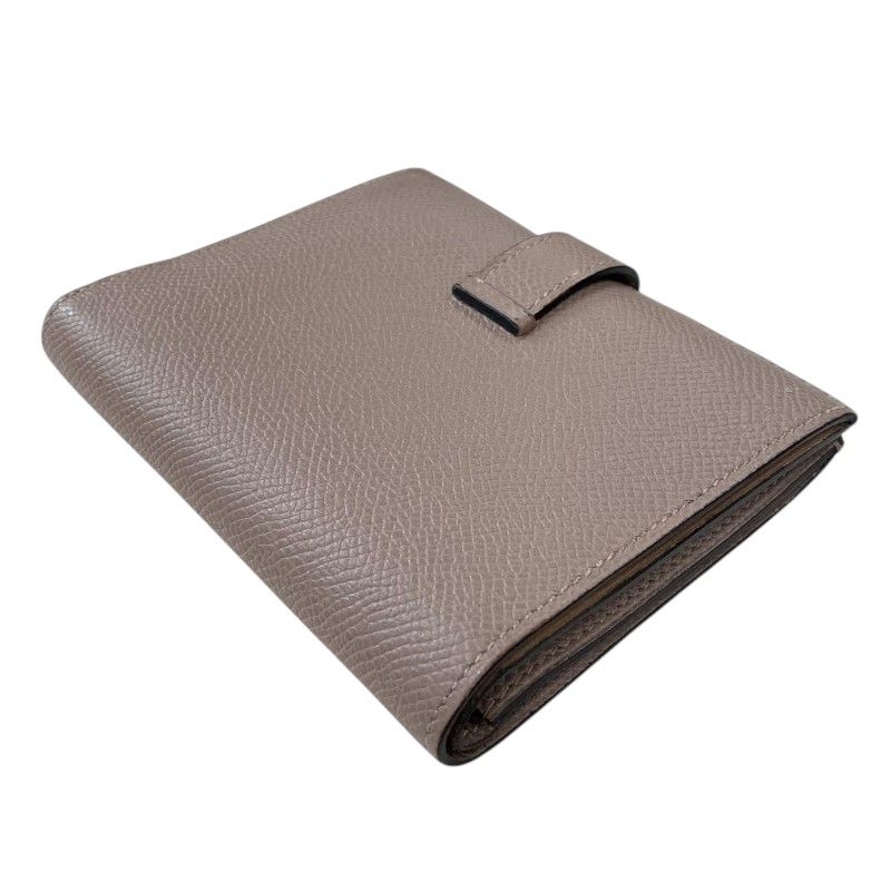 HERMES Béarn Compact Wallet in Gris Asphalte with Silver Hardware