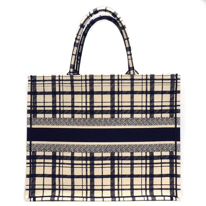 Dior Large Book Tote Bag in Ivory & Navy Canvas - Exquisite Craftsmanship