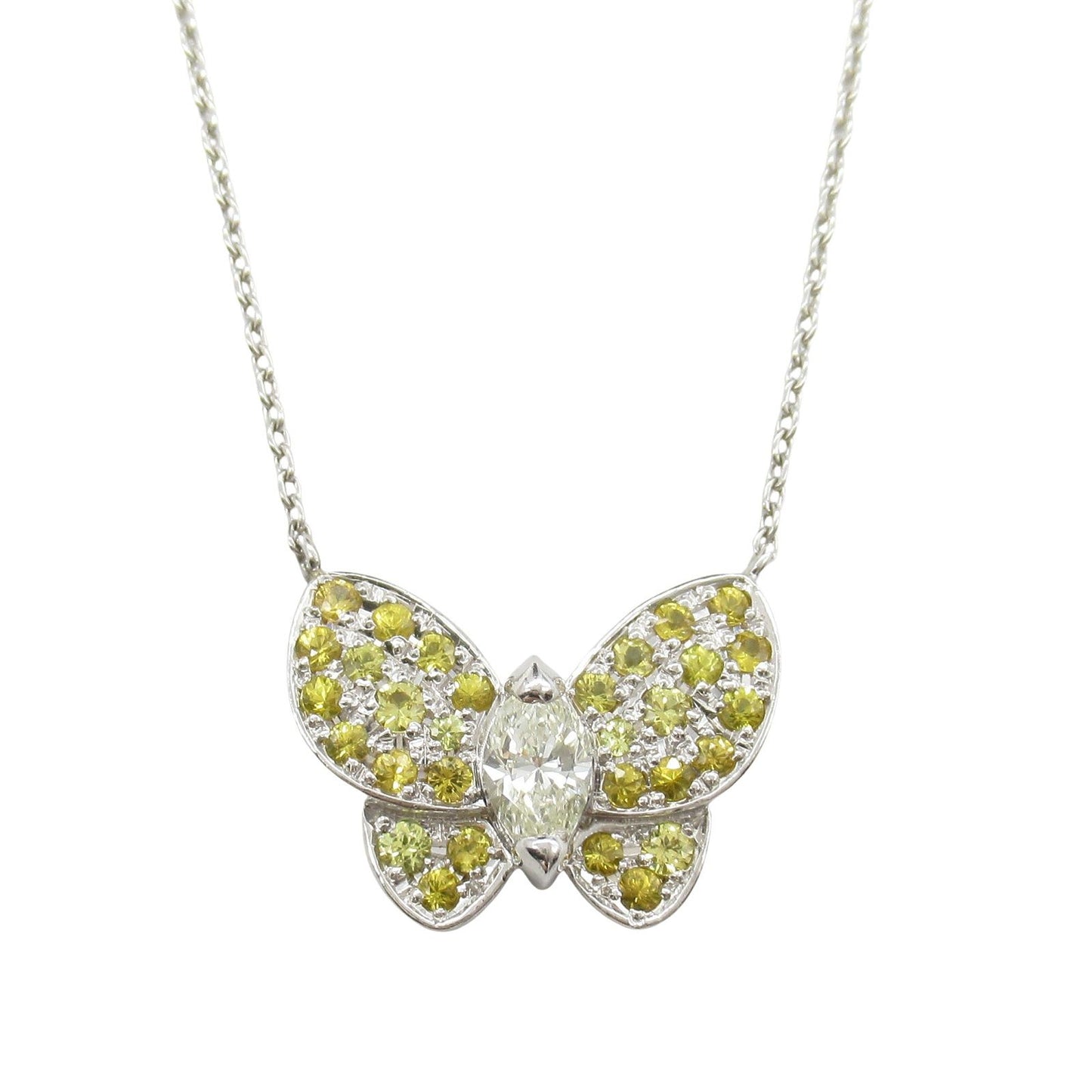 Exquisite Yellow Sapphire & Diamond Necklace in K18 White Gold