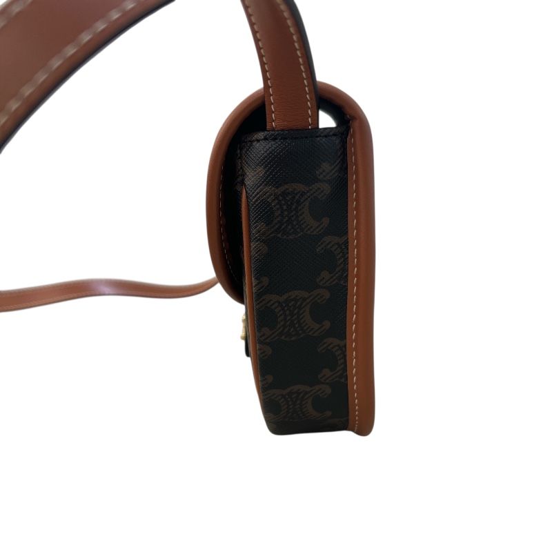 CELINE Mini Basse 196702 Triomphe Canvas Tan Shoulder Bag