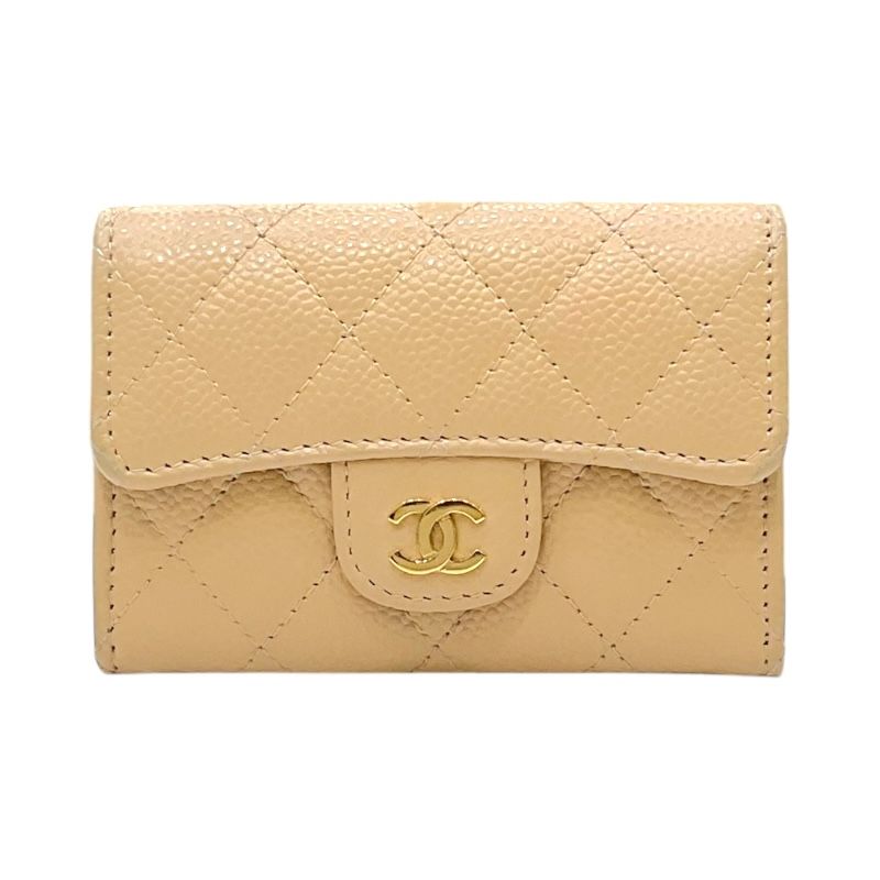 CHANEL Matelassé Flap Card Case AP0214 - Beige Caviar Leather
