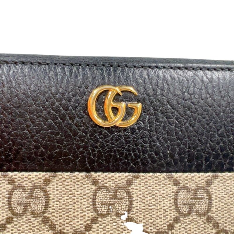 GUCCI Double G Zip Around Wallet - Black/Beige with Gold Hardware