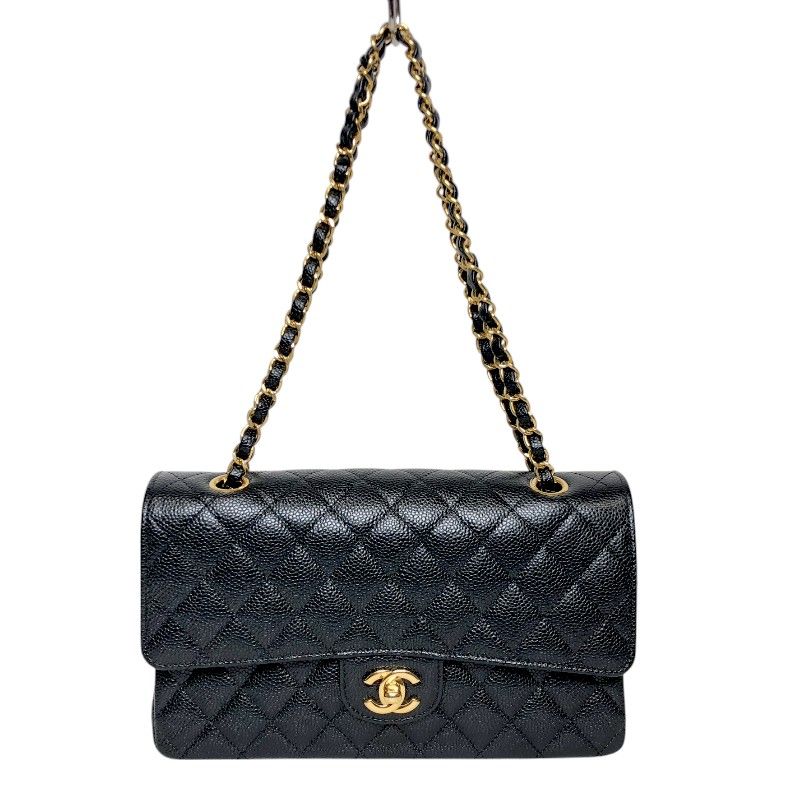 CHANEL Matelassé 25 Black Caviar Skin Shoulder Bag with Gold Hardware