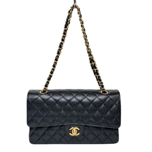 CHANEL Matelassé 25 Black Caviar Skin Shoulder Bag with Gold Hardware