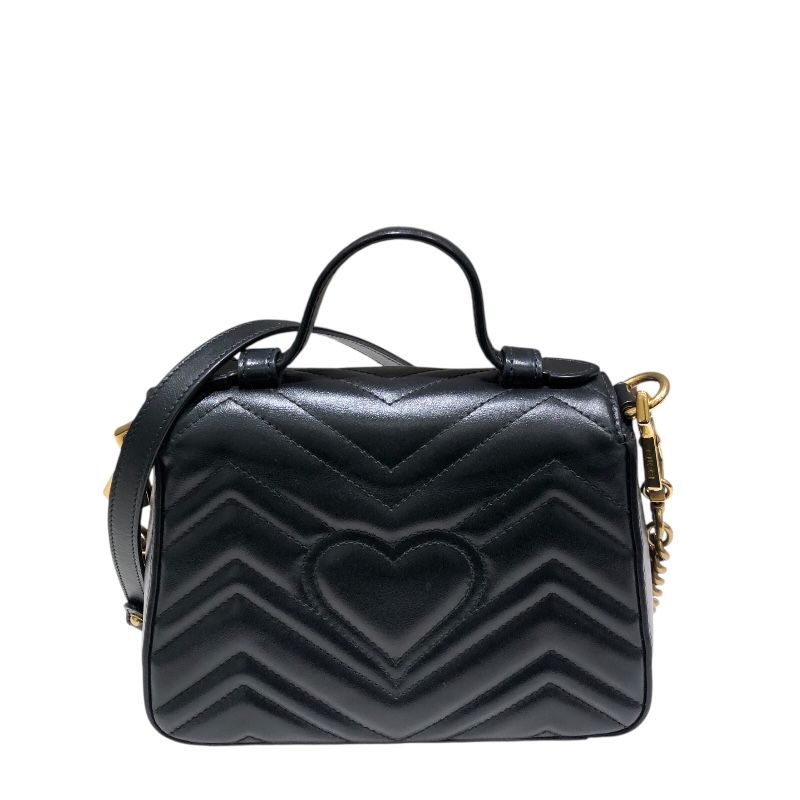 GUCCI GG Marmont Mini Top Handle Bag - Black Leather