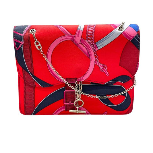 HERMES Chain Shoulder Bag in Silk with Silver Hardware - 2010 Edition