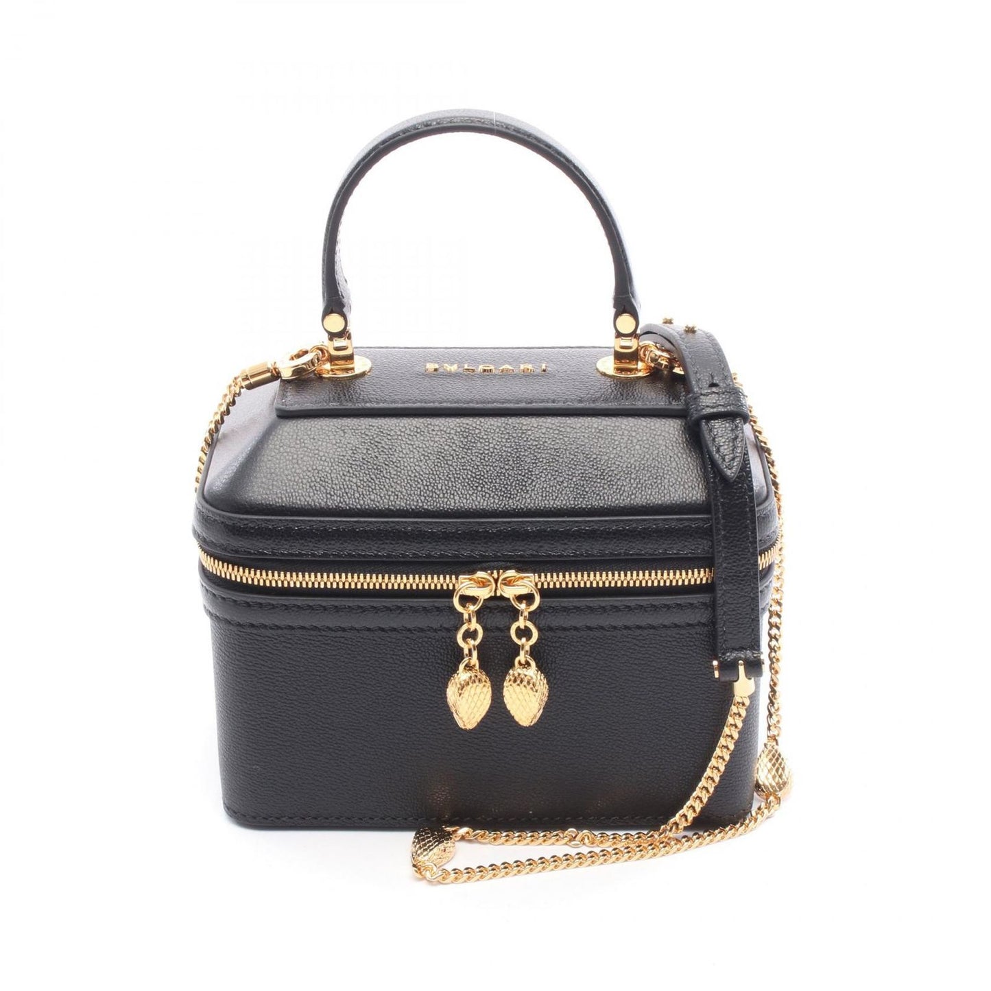 BVLGARI Serpenti Black Leather 2-Way Vanity Bag