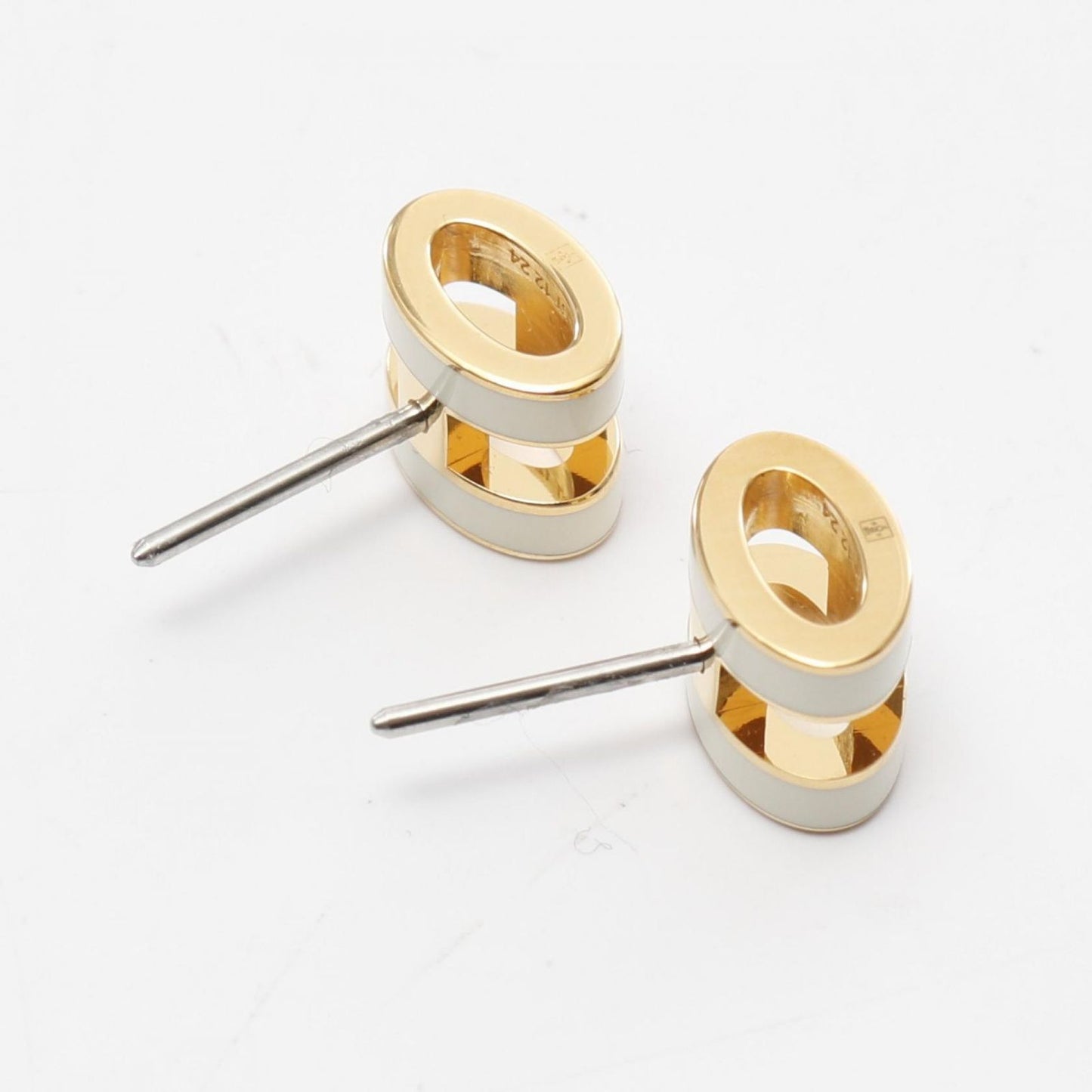 HERMES Mini Pop H Earrings in White & Gold Plating - Exquisite Elegance