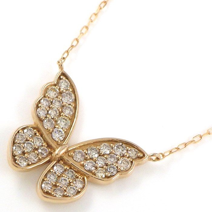Exquisite Butterfly Diamond Necklace in K18 Pink Gold - 0.50ct