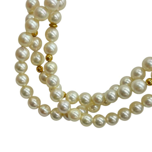 Exquisite K14 Gold Pearl Necklace with Diamond Accents