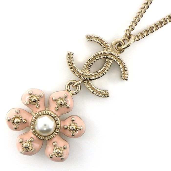 CHANEL Camellia Logo Necklace with Imitation Pearls - 2018
