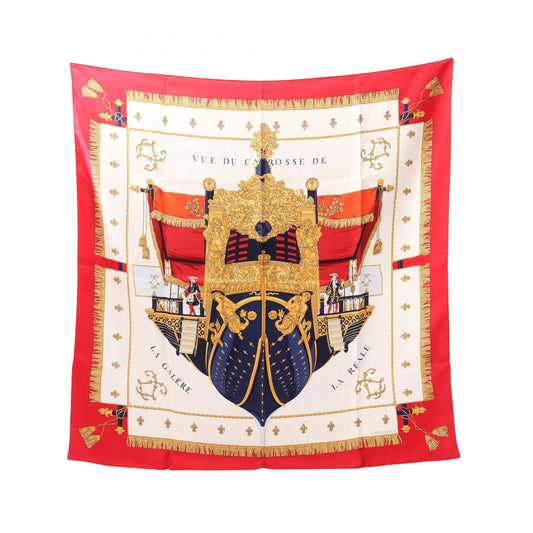 HERMES Silk Scarf VUE DU CARROSSE DE LA GALERE LA REALE - Red