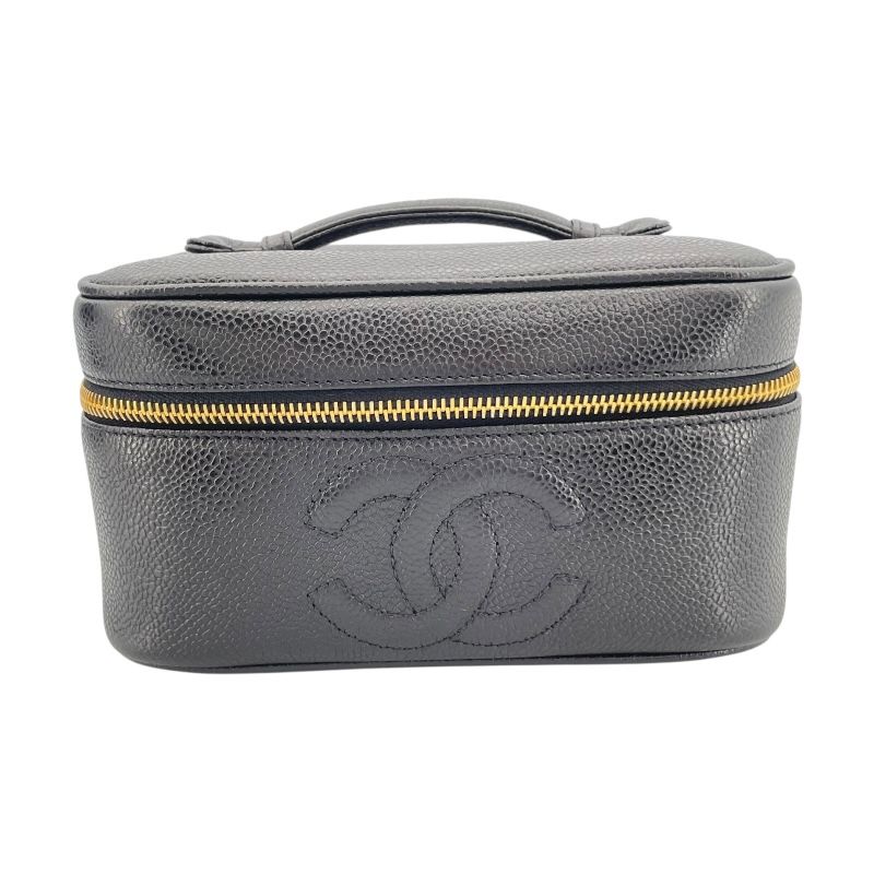 CHANEL Vanity A01997 Black Caviar Skin Handbag with Gold Hardware