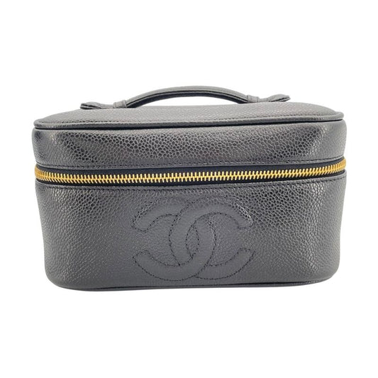 CHANEL Vanity A01997 Black Caviar Skin Handbag with Gold Hardware