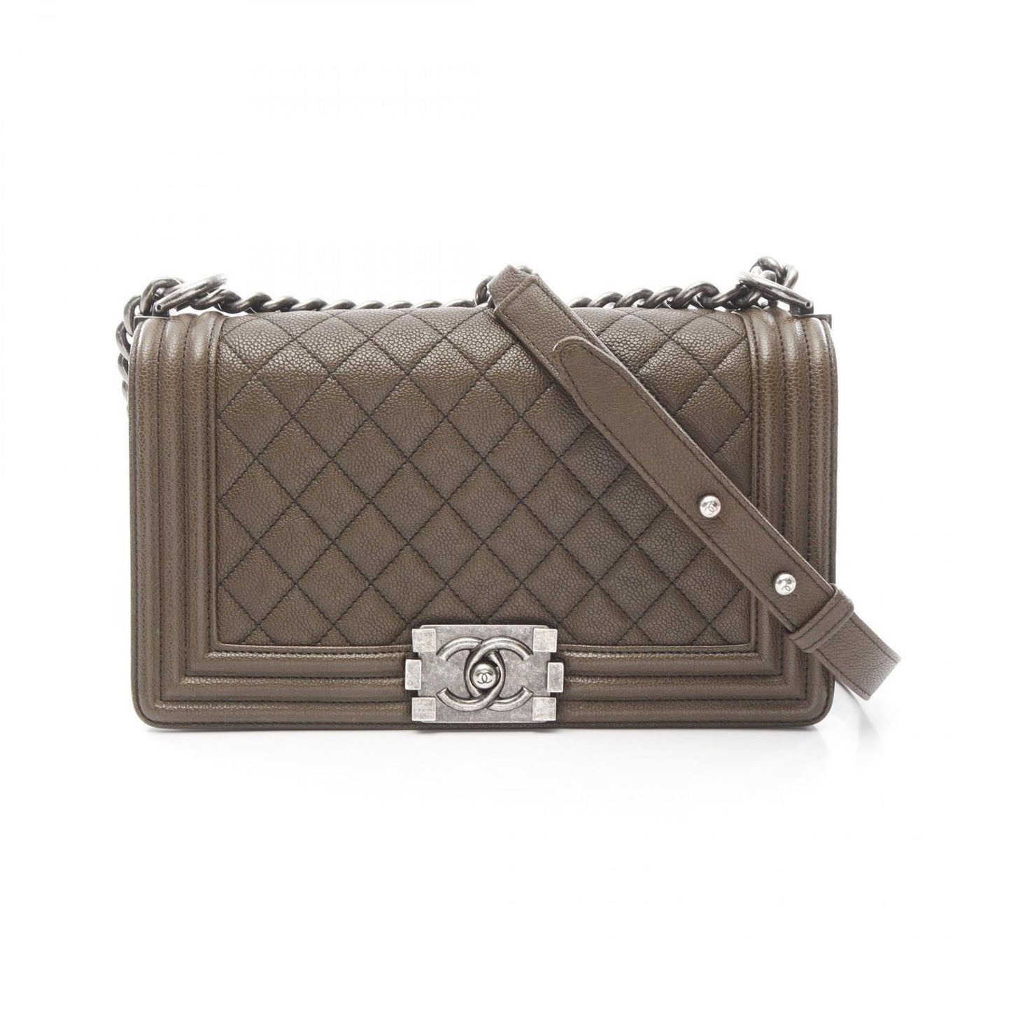 CHANEL Boy Bag A67086 in Khaki Brown Caviar Leather