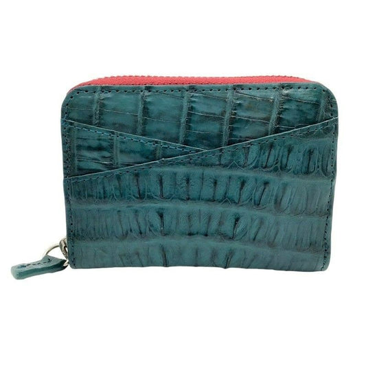 Exquisite Green Crocodile Leather Round Zipper Card Case
