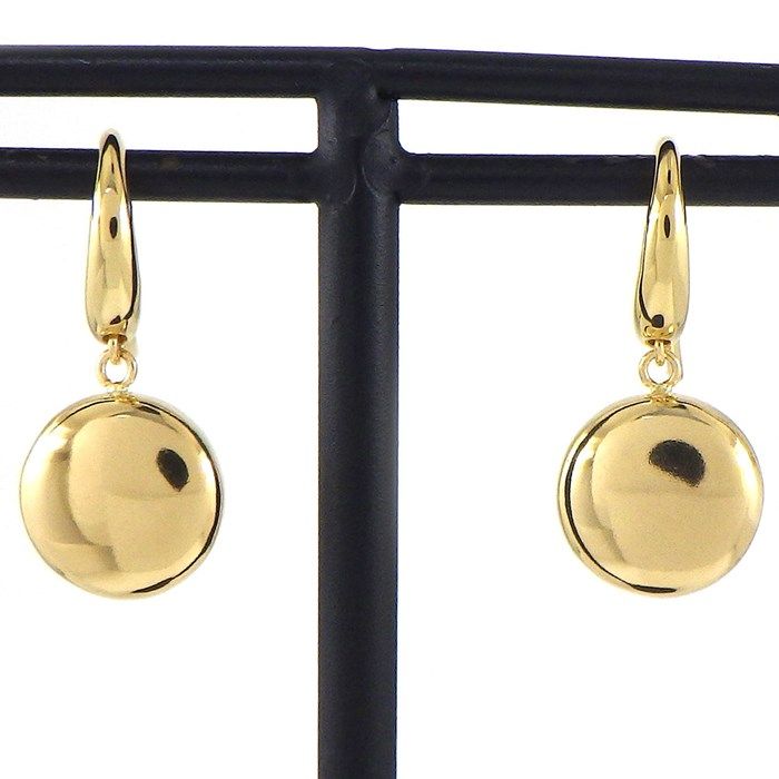 K18YG Swing Hook Earrings with Round Motif - Exquisite Craftsmanship