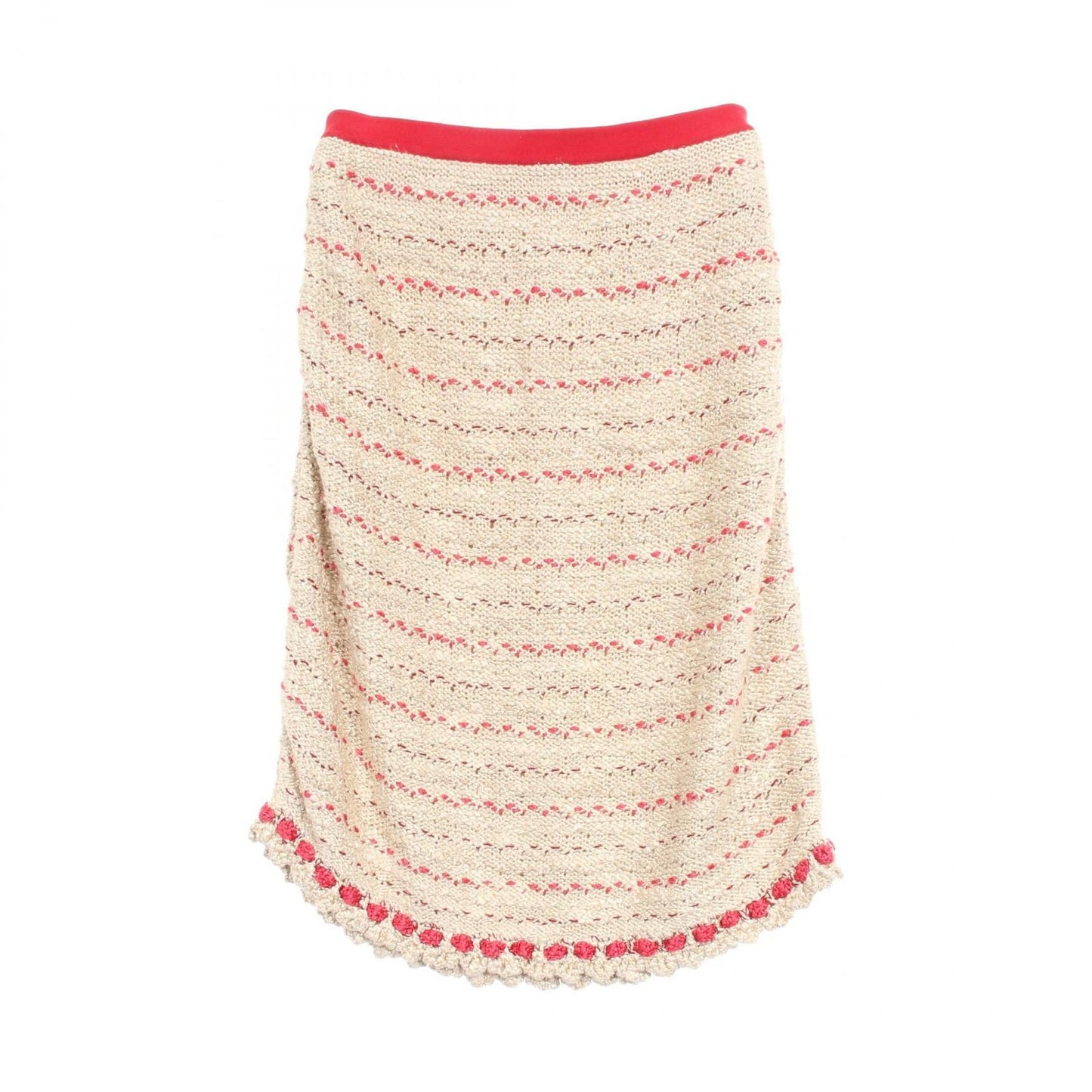 CHANEL Silk Wool Knit Skirt - Timeless Elegance in Beige & Red