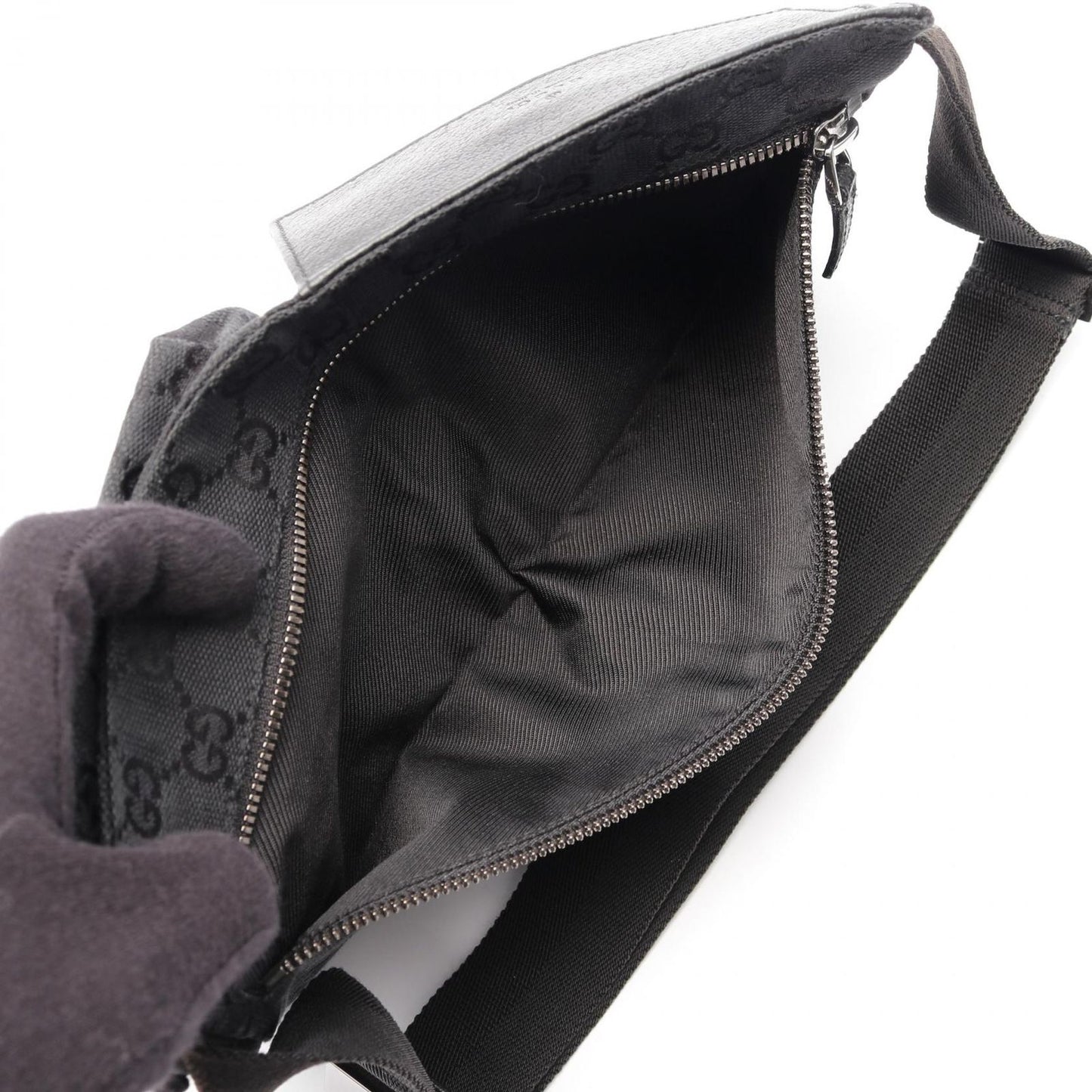 GUCCI Canvas & Leather Waist Bag - Timeless Black Elegance