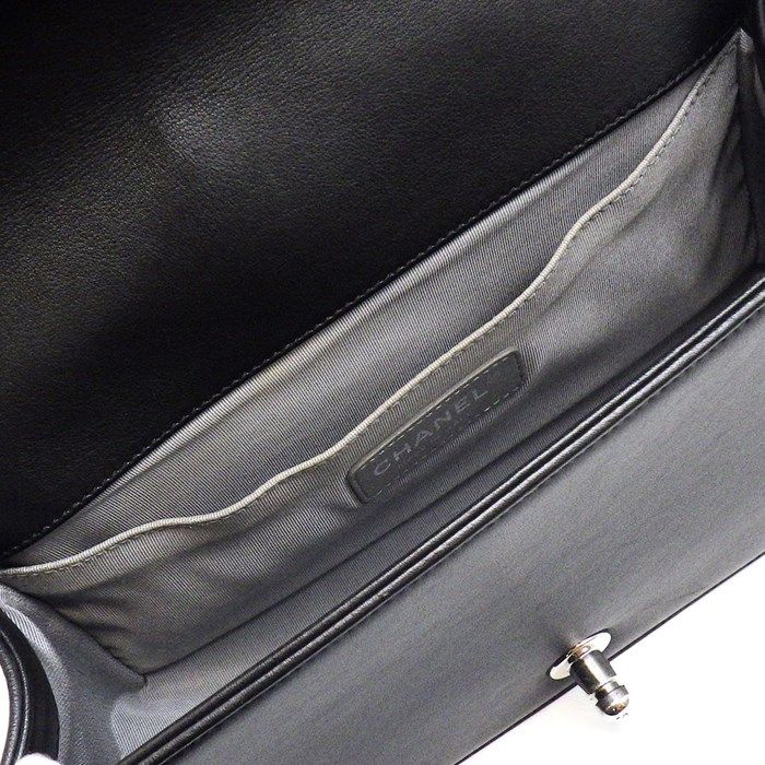 Chanel Boy Bag 25 Chevron Black Grey Lambskin Silver Hardware
