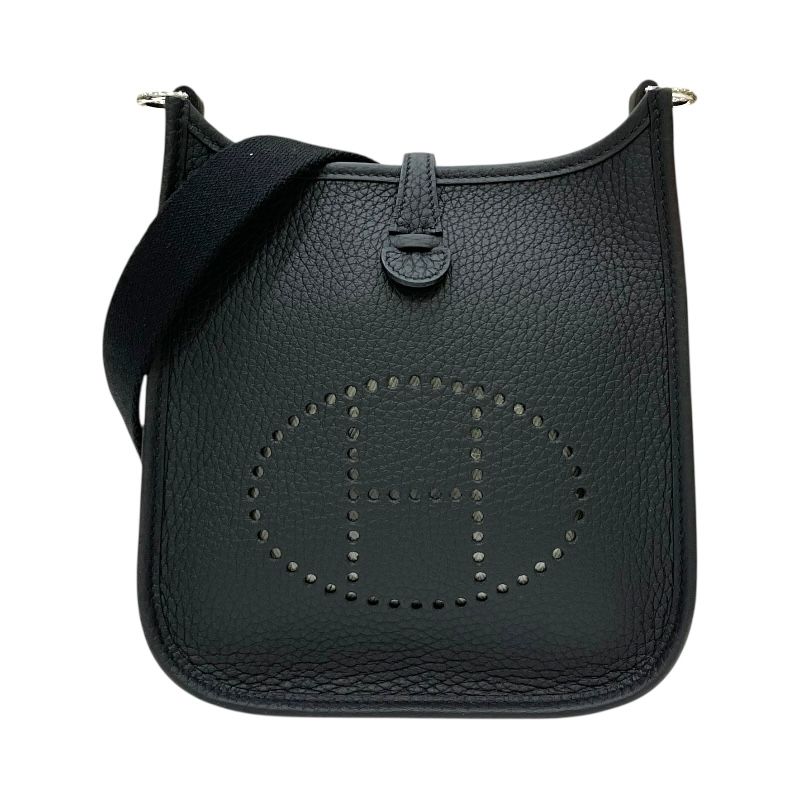 HERMES Evelyne TPM Black Leather Shoulder Bag with Silver Hardware