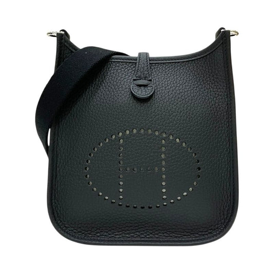 HERMES Evelyne TPM Black Leather Shoulder Bag with Silver Hardware