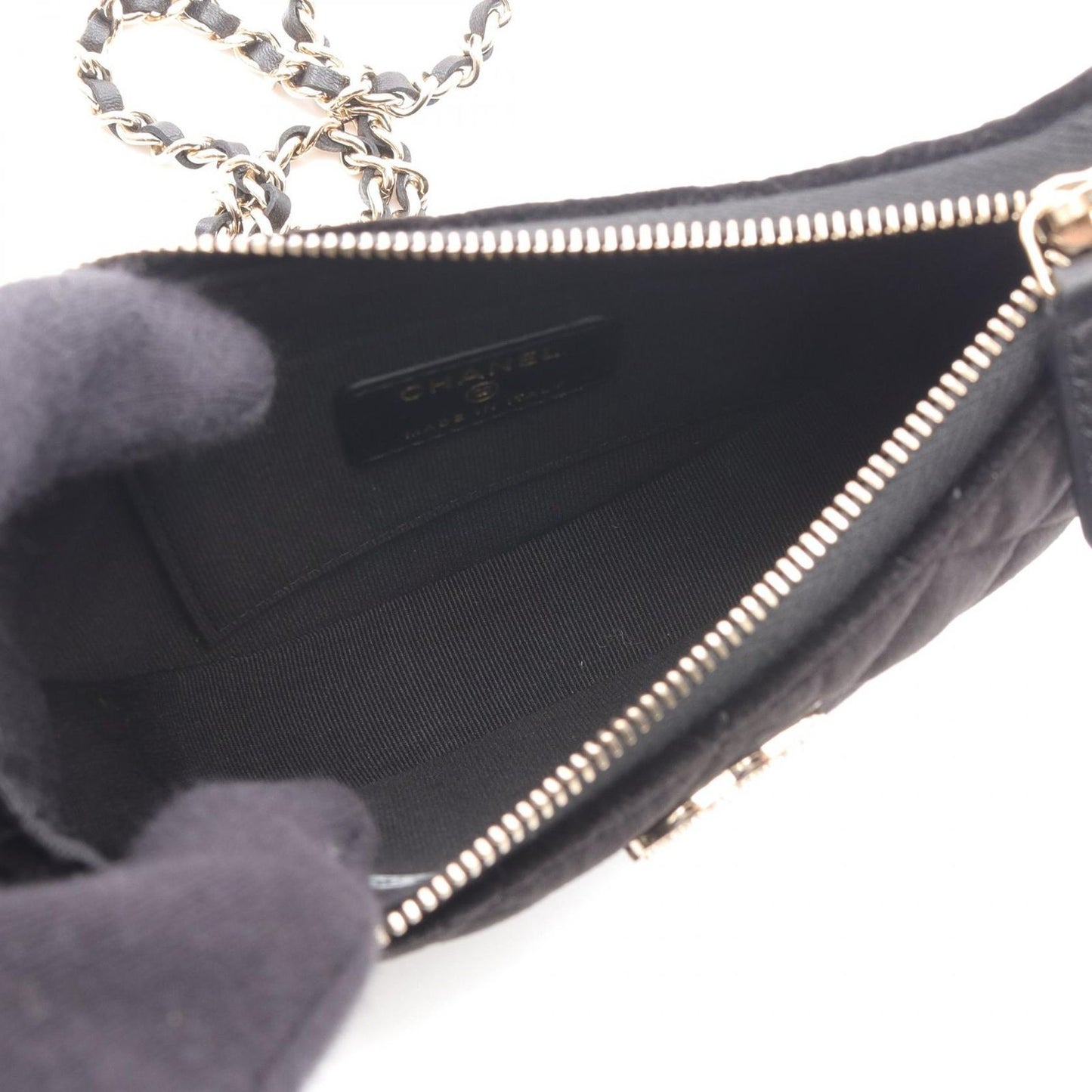 CHANEL Mini Matelassé Hobo Shoulder Bag in Black Fabric
