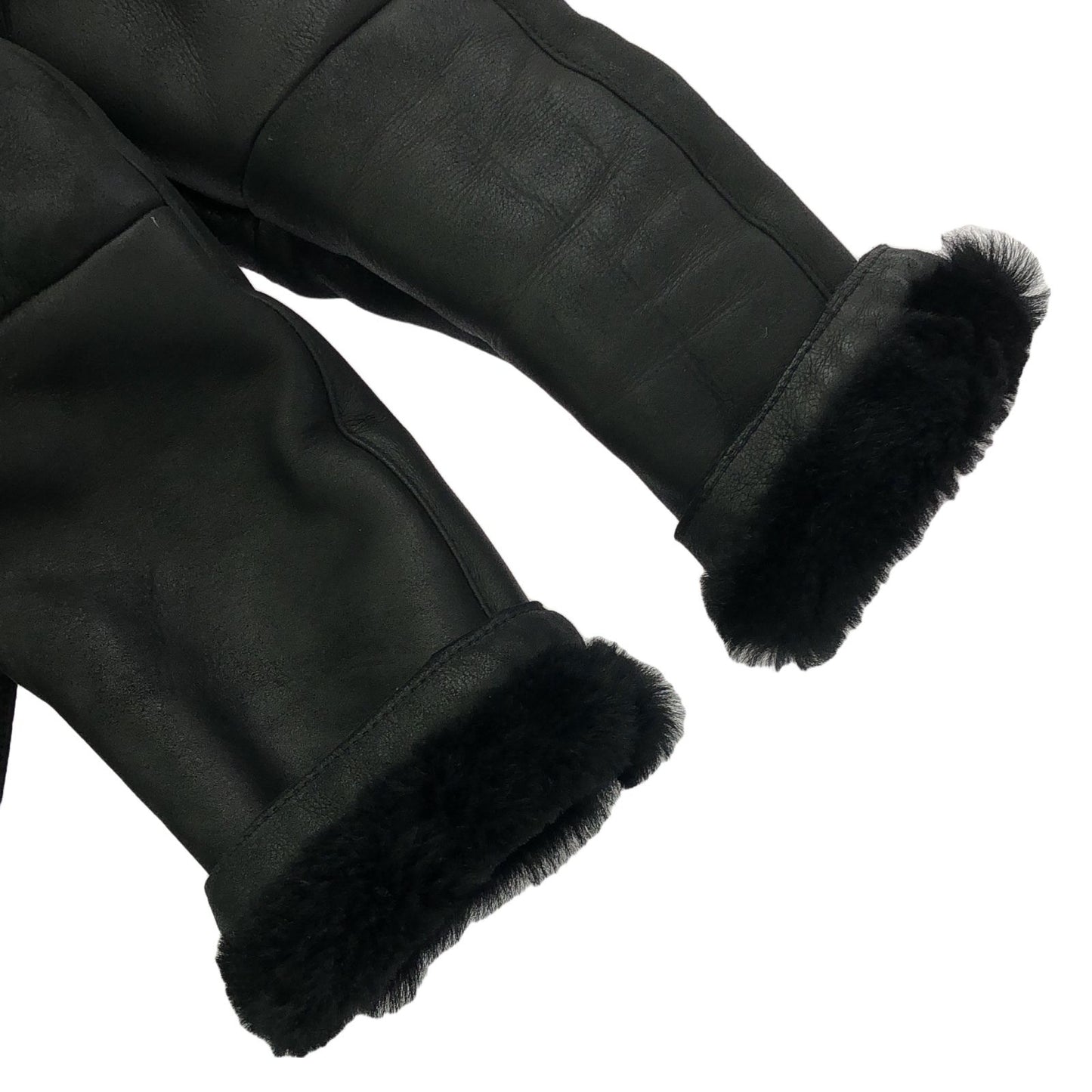 JIL SANDER NAVY Black Leather Shearling Coat - Size 34