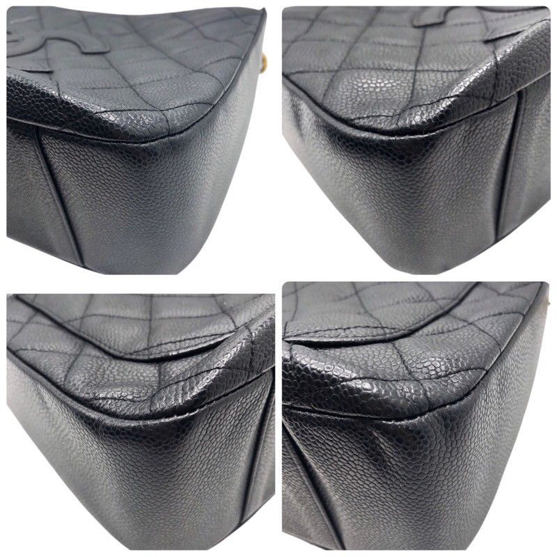 CHANEL Coco Mark Semi Shoulder Bag in Black Caviar with Gold Hardware