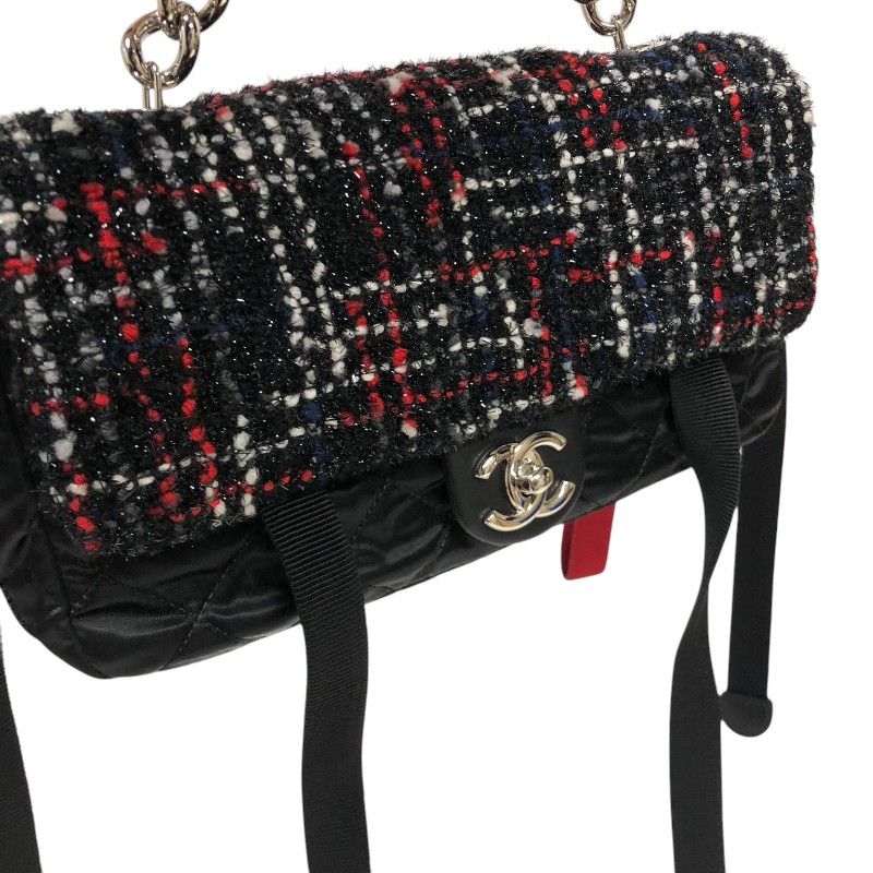 CHANEL Tweed Flap 2Way Bag - Multicolor & Black with Silver Hardware