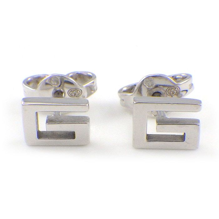 GUCCI G Logo Square Earrings in K18 White Gold - Exquisite Craftsmanship