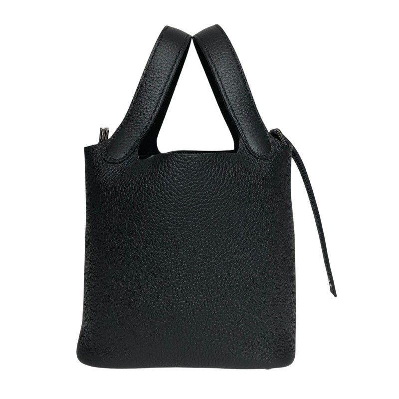 HERMES Picotin Lock PM Black Togo Leather Handbag with Silver Hardware