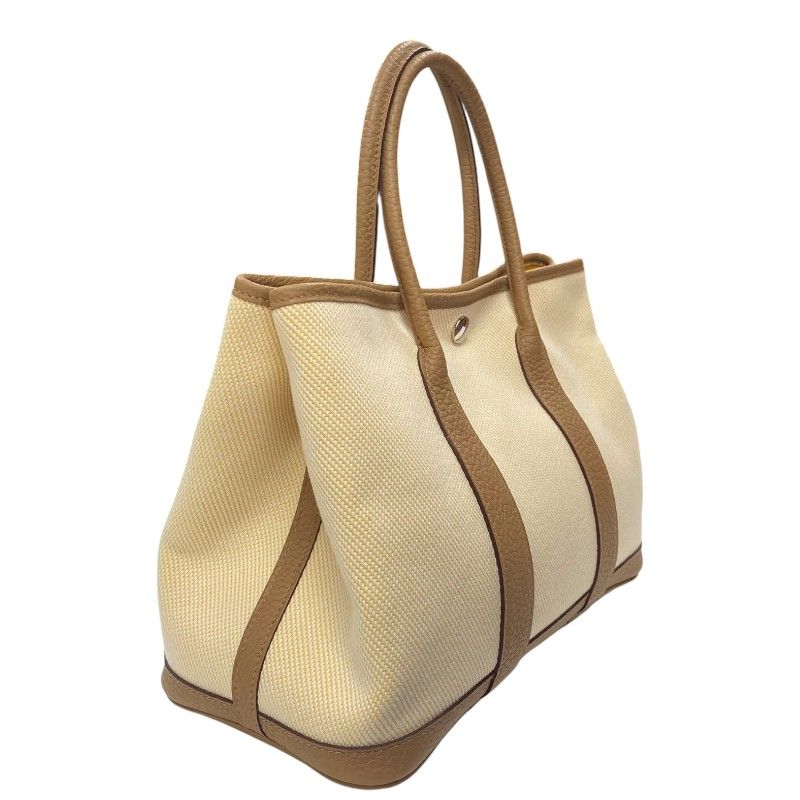 HERMES Garden Party TPM Handbag in Cream & Beige with Silver Hardware