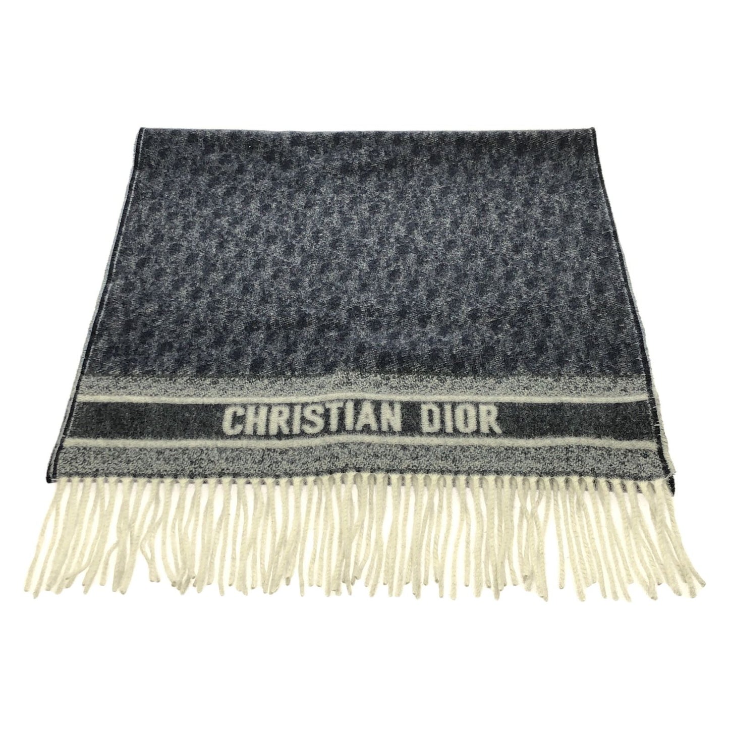 Dior Cashmere Oblique Scarf in Ecru White/Navy Blue - Exquisite Luxury