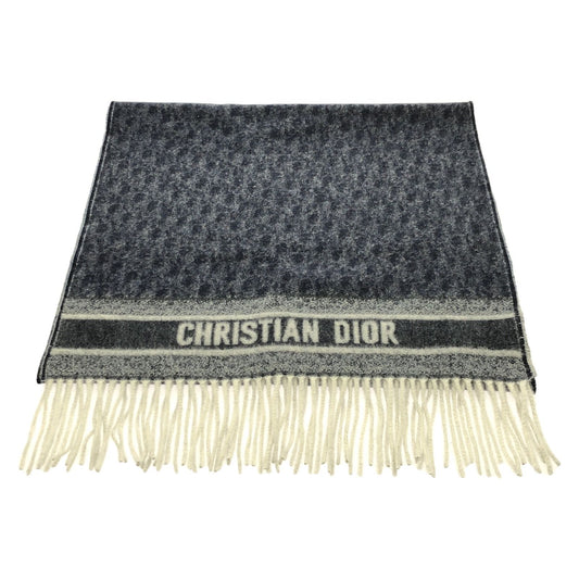 Dior Cashmere Oblique Scarf in Ecru White/Navy Blue - Exquisite Luxury