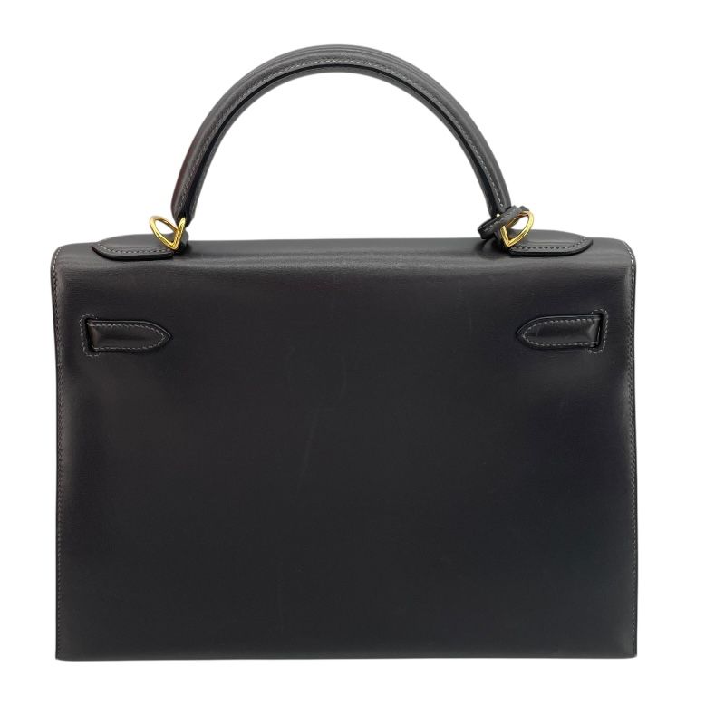 HERMES Kelly 32 Graphite Box Calf Handbag with Gold Hardware