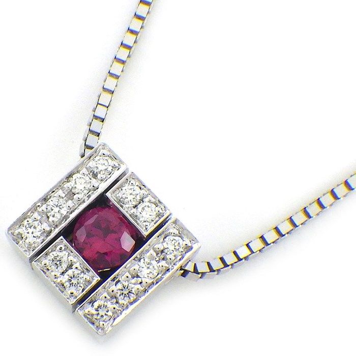 Damiani Belle Époque Square Necklace with Ruby & Diamond in K18WG