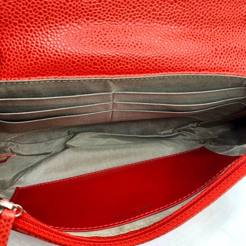 CHANEL Coco Mark Half Moon Chain Wallet in Red Orange Caviar