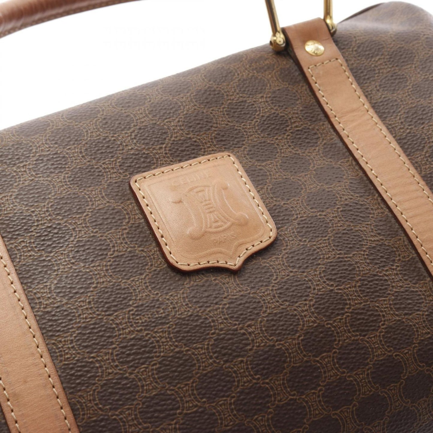 CELINE Macadam Boston Handbag in Dark Brown PVC Coated Canvas