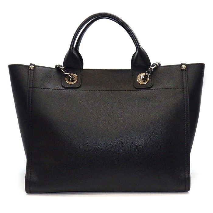 CHANEL Deauville MM Studded Handbag in Black Grained Calfskin