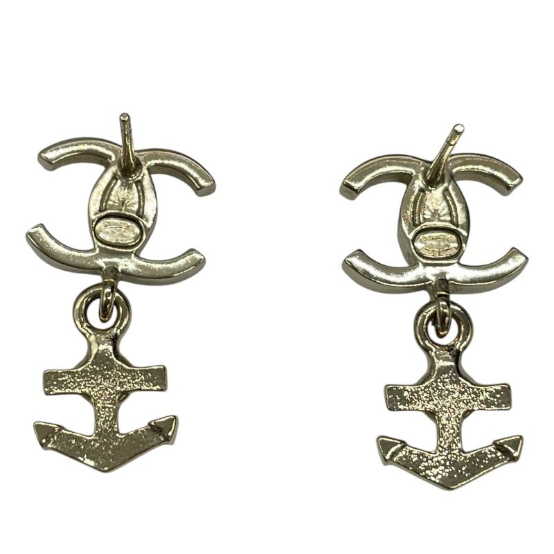 CHANEL Coco Mark Anchor Hoop Earrings in Gold Metal & Strass